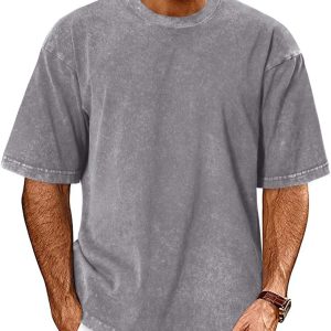 Oversized Tshirts for Men Short Sleeve Vintage Washed Basic Loose Tees