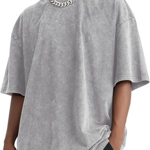 Oversized Vintage Acid Wash Tshirt for Men Cotton Solid T Shirt Streetwear Basic Tees Casual Baggy Loose Shirts Tops