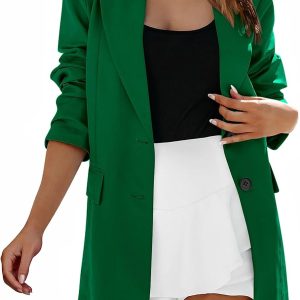 Casual Blazer Jackets for Women Fall Long Sleeve Open Front Button Work Office Suit Jacket with Pockets