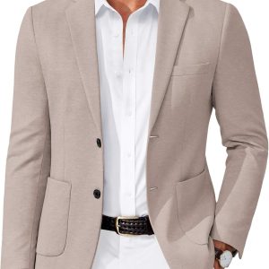 Men's Casual Knit Blazer Slim Fit Lightweight Sport Coat Stretch Two Button Suit Jacket